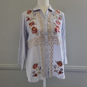 Andree By Unit | Pastel Embroidered Boho Button Down Shirt